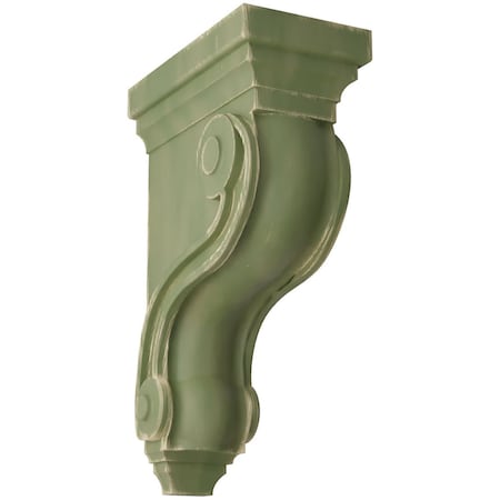 Ekena Millwork 3 3/8"W x 6 1/2"D x 10 1/2"H Boston Traditional Scroll Wood Vintage Decor Corbel, Restoration Green CORWD03X06X10TSGR